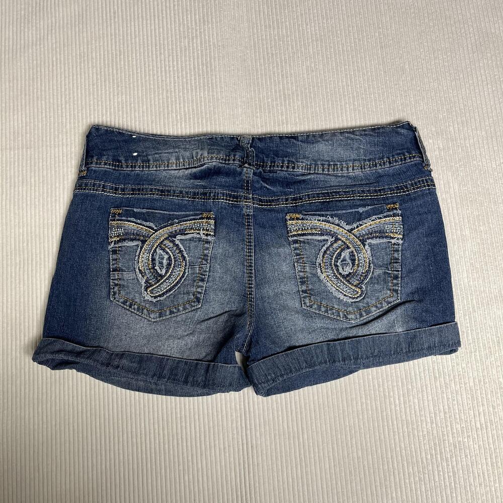 WallFlower Shorts Juniors 17 Blue Denim Hot Pants Embroidered Pockets Cuffed